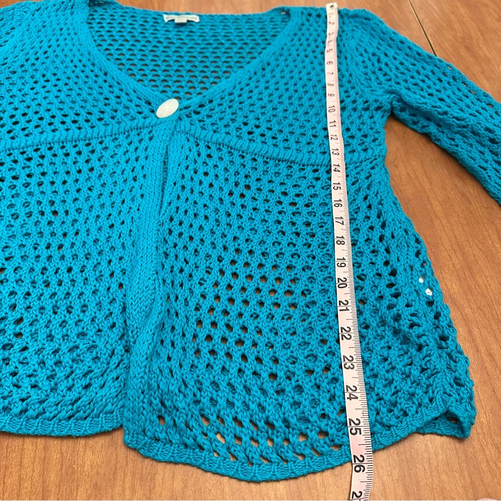 WindiRiver Teal Crochet Cardigan Size XL Babydoll Boho Bohemian Hippie Y2K - Picture 8 of 8